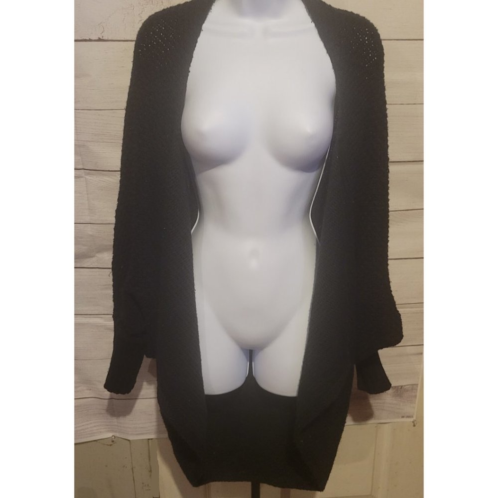 Black Woven Flowy Waterfall Sweater - Extra Long